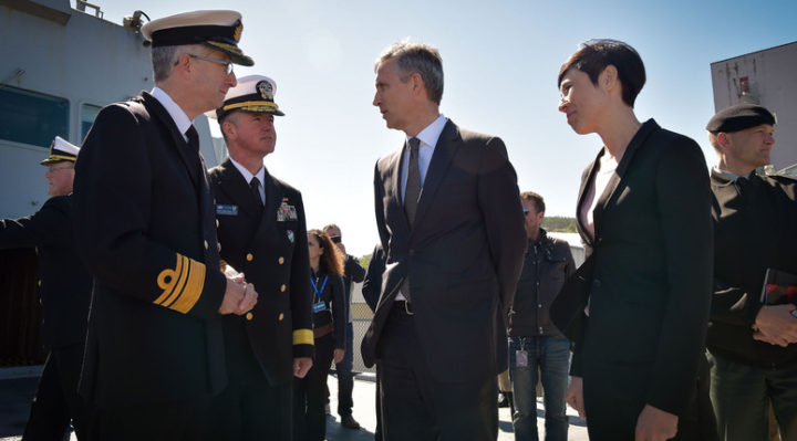 NATO Secretary General Jens Stoltenberg and the Minister of Defence of Norway, Ine Eriksen Soreide on board of the frigate Aquitaine
