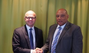 Norway's Minister of Climate and Environment, Vidar Helgesen, and Guyana's Minister of Natural Resources, Raphael Trotman, reiterated their commitment to reach their shared goals as set out in the bilateral partnership on climate and forest. Credit: Ministry of Climate and Environment