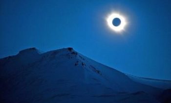 Total eclipse over Svalbard islands in Arctic