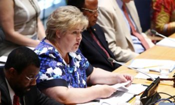 Norway's Prime Minister Erna Solberg attends a high-level meeting of the UN's global sustainability at the United Nations headquarters in New York on July 19,2016. / AFP / KENA BETANCUR        (Photo credit should read KENA BETANCUR/AFP/Getty Images)